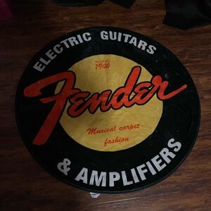 Fender electric guitars & amplifiers round rug